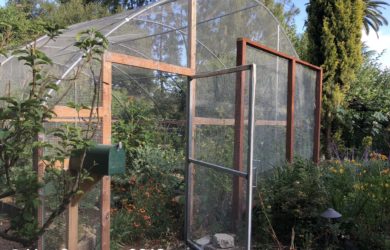 Mesh covered hoop house in Nan Sterman's garden